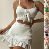 3pcs Beach Bikini With Hip-hugging Skirt Fashion Ruffle Design